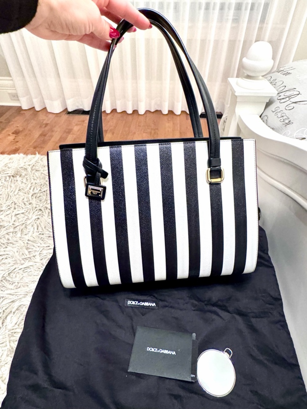 Dolce & Gabbana Black & White Vertical Stripe Tote
